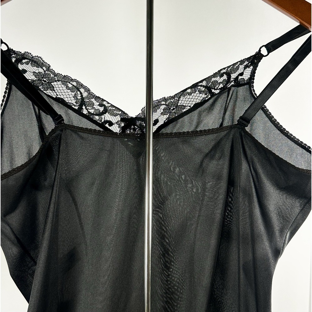 MAIDENFORM SWEET NOTHINGS Sz 32 Black Full Slip Dress‎ Nylon Lace Slit ILGWU - Picture 4 of 14